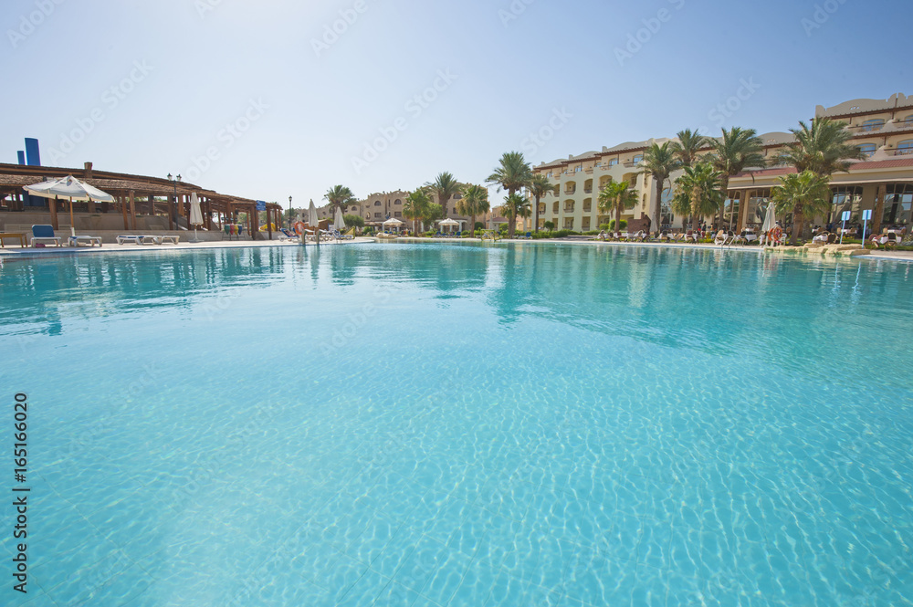Large swimming pool at luxury tropical hotel