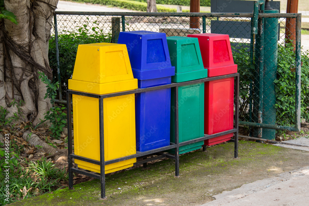 Colorful Recycle Bins In The Park Colorful Recycle Bins In The Park