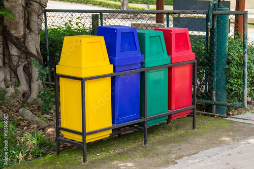 Colorful Recycle Bins In The Park
