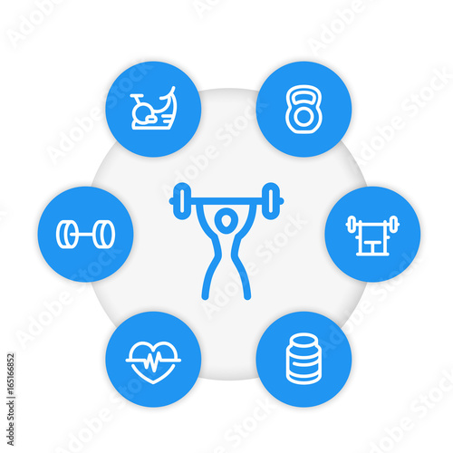 Fitness line icons, active lifestyle, gym, workout and training