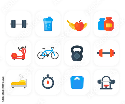 Fitness, gym, training icons