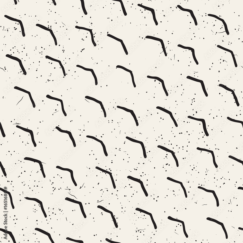 Obraz premium Seamless pattern hand drawn brush strokes. Ink doodle grunge illustration. Geometric monochrome vector pattern.