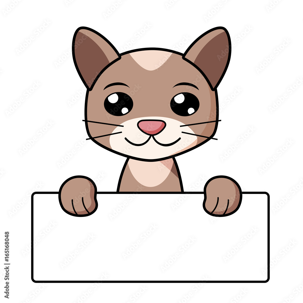 Obraz premium Cat holding a white blank board. 