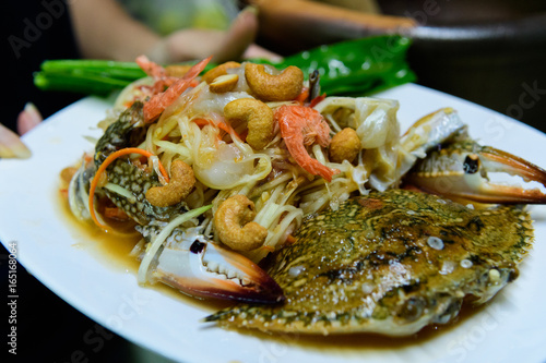 so fresh sea food and horse crab and papaya food in thailand