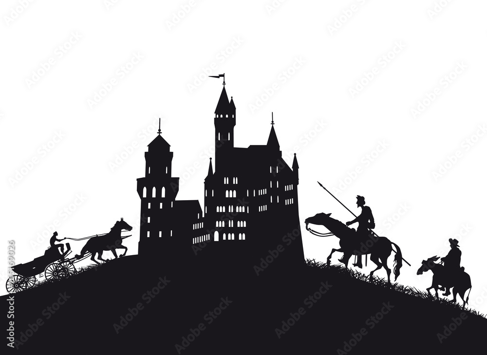 Mittelalter Burg, mit Ritter und Kutsche