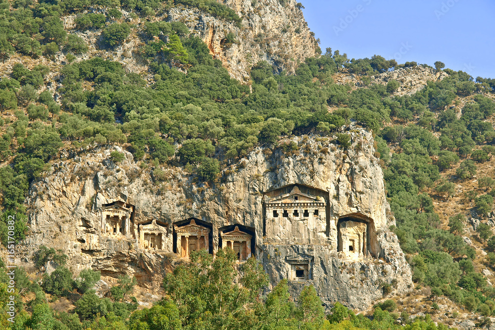 Turkey. The Dalyan River. View of the Lycian tombs