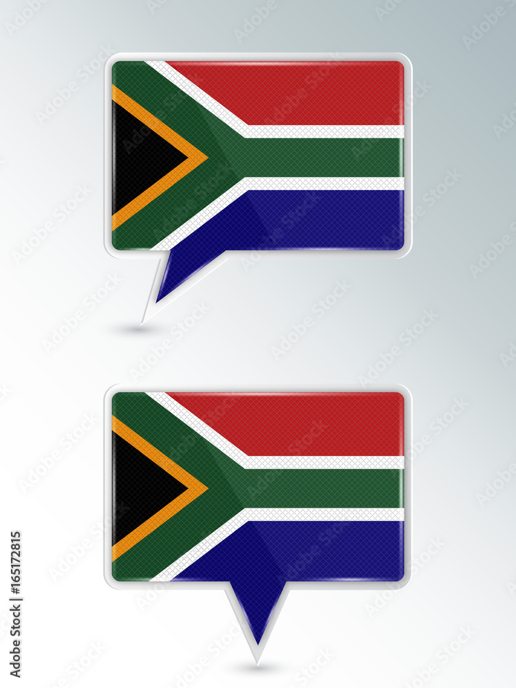 Set of pointers. The national flag of South Africa on the location indicator. Vector illustration. Set of pointers. The national flag of South Africa on the location indicator. Vector illustration.