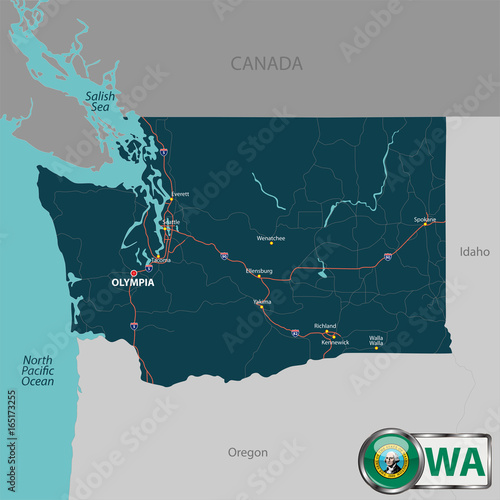 Map of state Washington, USA