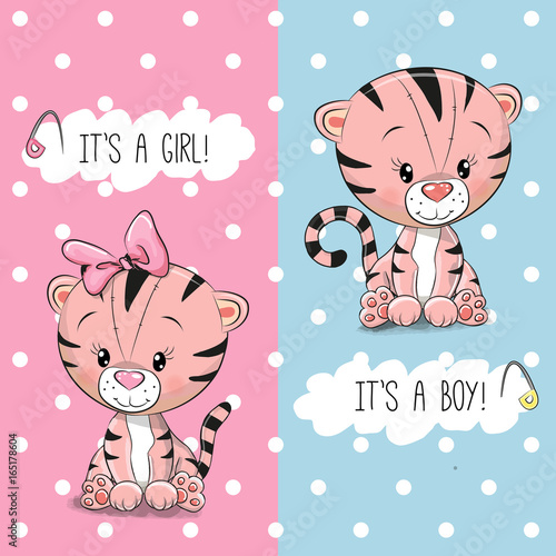 Fototapeta Naklejka Na Ścianę i Meble -  Baby Shower greeting card with Tigers