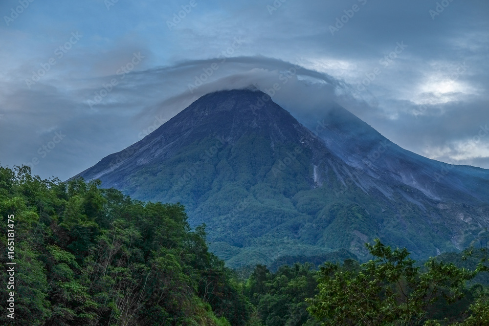 Merapi volcano covered with clouds - the home of the gods