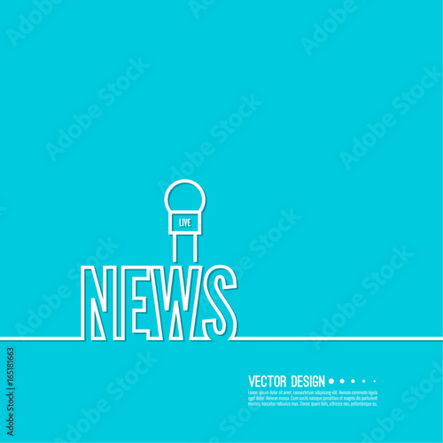 Journalism concept. Live news template with microphone. Symbol breaking news on TV and radio. Journalist, interview, reporter, press, interviewer, mass media, paparazzi mic Vector