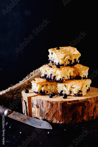 Cake  dessert and pastries  biscuit pie with blueberry  on a dark background  