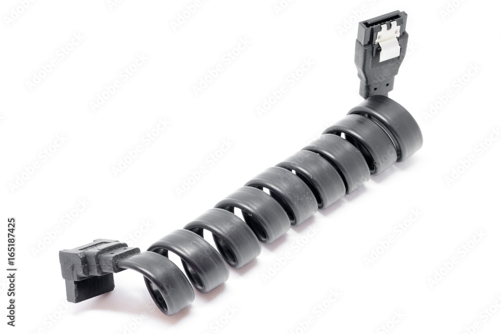 Black Serial-ATA cable on white. Black Serial-ATA cable on white.