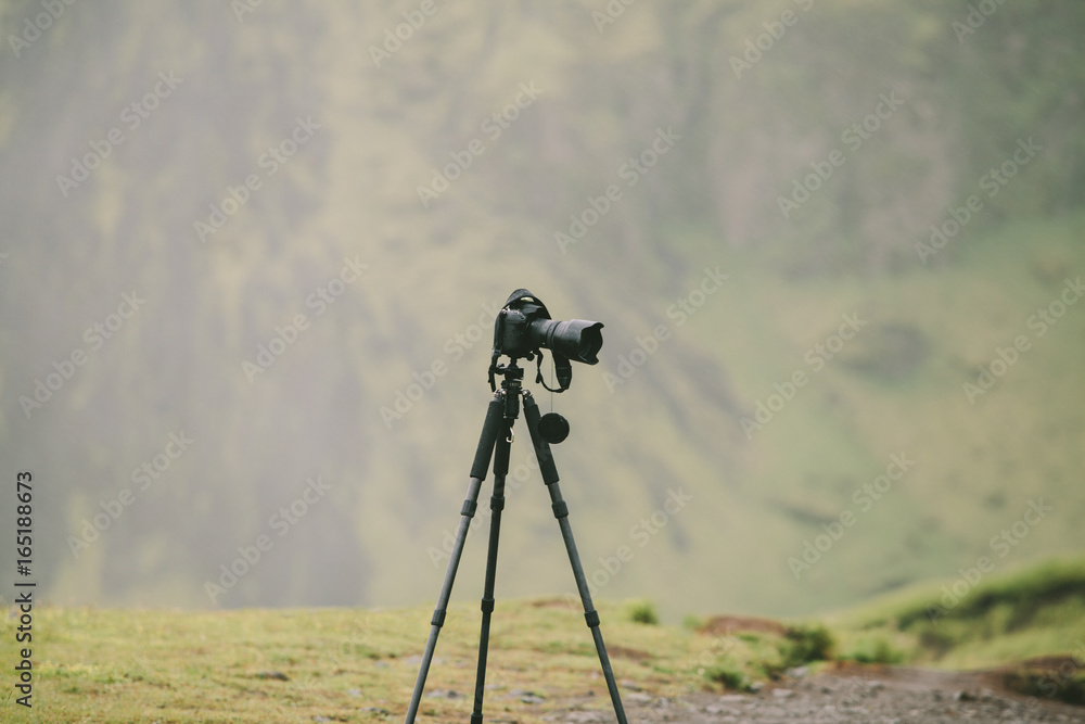 Camera on a Tripod in a Nature Scenery Camera on a Tripod in a Nature Scenery