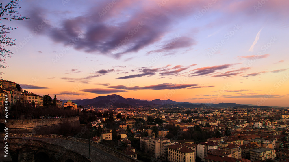 colorful sunset in Bergamo