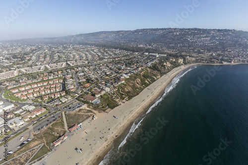 Aerial view of Torrance Beach and Rancho Palos Verdes in Los Angeles County, California.  