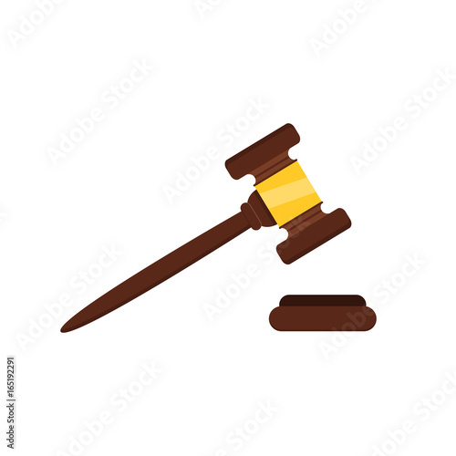 Vector flat isolated wood judge hammer gavel on the white background. Concept of auction, justice and courthouse.