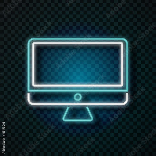 Vector isolated realistic computer blue neon sign on the transparent background. Concept of electronics market and computer shop.