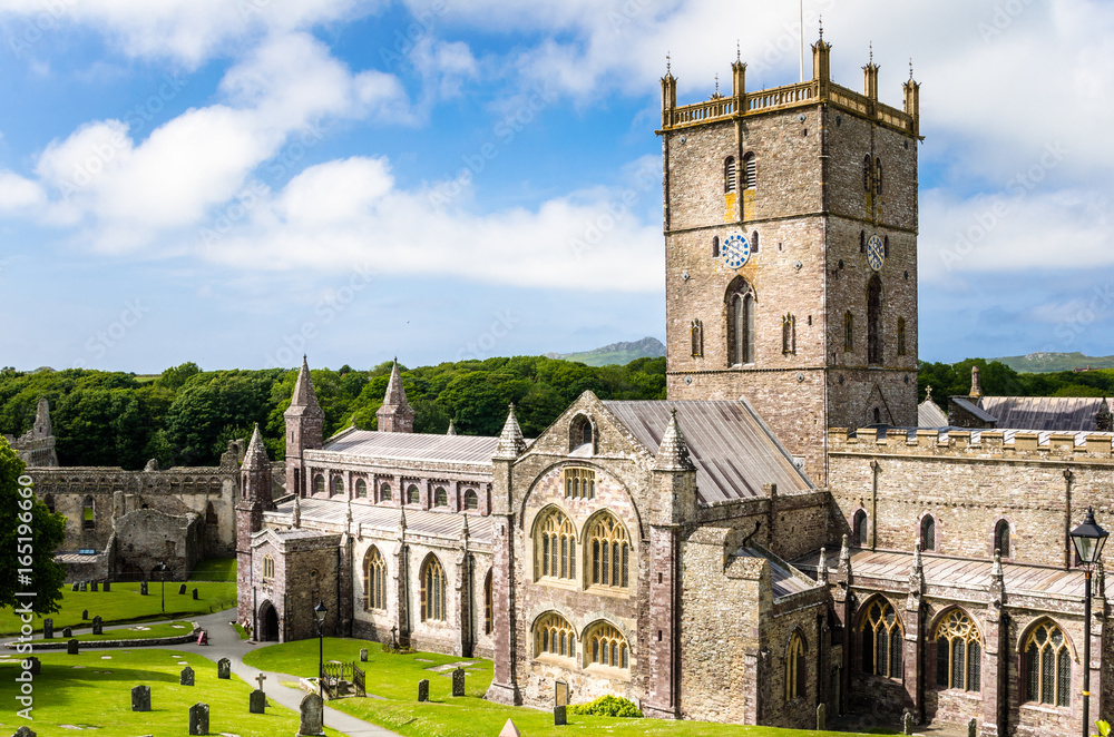 St. David Cathedral, Pembrokeshire, Wales, on a Sunny Spring Day