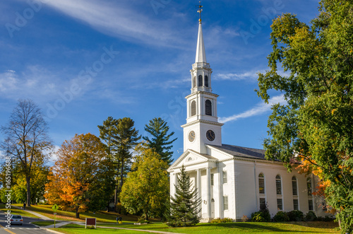 фотографія Traditional American White Church in Williamstown, MA, at Sunset