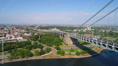 Aerial video Verrazano Bridge exiting to Fort Wadsworth Staten Island 4k photo