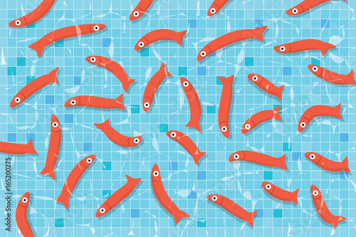 Canvas-taulu Many red small fishes swimming in pool with clear water. Aquarium