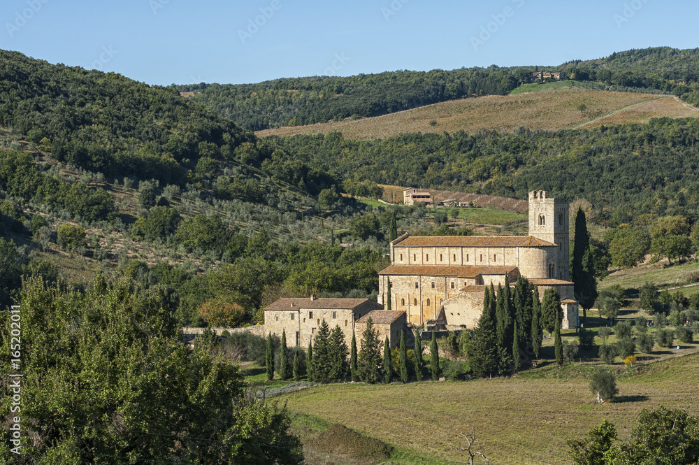 The Romanesque Abbey of Sant Antimo is a former Benedictine monastery in the comune of Montalcino, Tuscany.