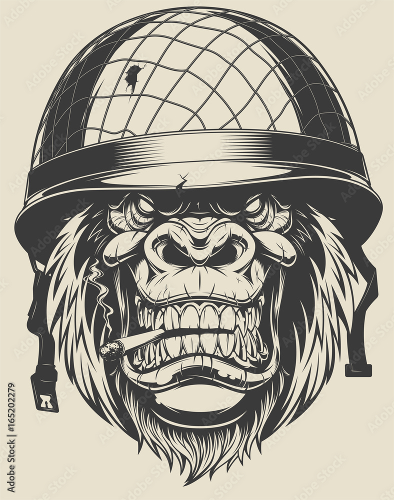 Fototapeta premium Małpa żołnierz z papierosem