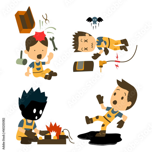 Set of Construction worker, Accident working, safety first, health and safety, vector illustrator