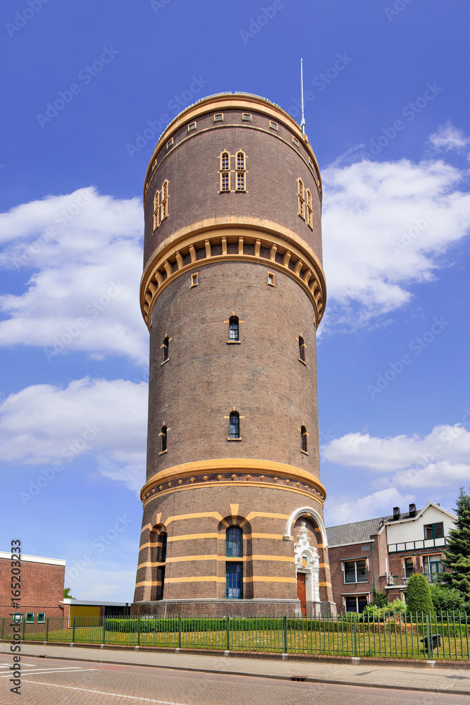 The iconic water tower in Tilburg, The Netherlands, built in 1897 and designed by architect H.P.N. Halbertsma.