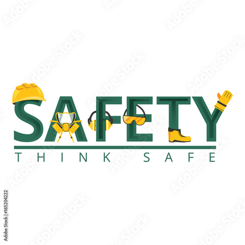 Work safety word concept.Safety equipment.Vector illustration