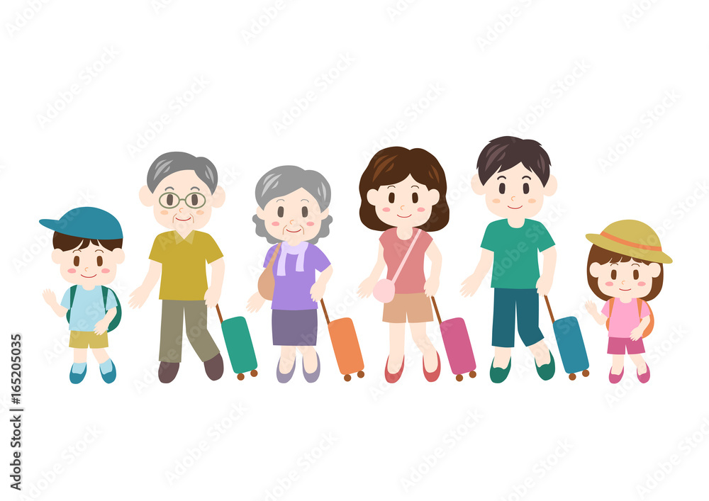 旅行に出かける家族のイラスト: 夏服の家族