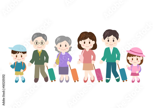 旅行に出かける家族のイラスト