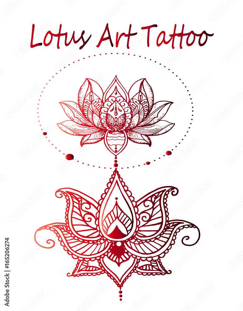 Fototapeta premium Art lotus tattoo close-up