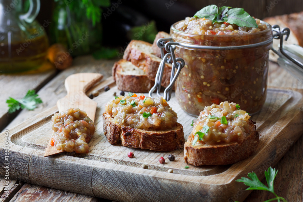 Eggplant pate in a glass jar