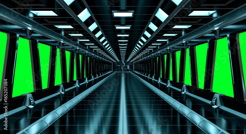 Fototapeta Naklejka Na Ścianę i Meble -  Spaceship black corridor 3D rendering