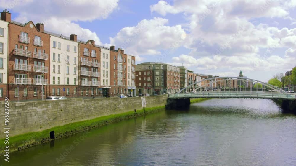 Panorama in Sunny day of Liffey Bridge in Dublin, Ireland Panorama in Sunny day of Liffey Bridge in Dublin, Ireland