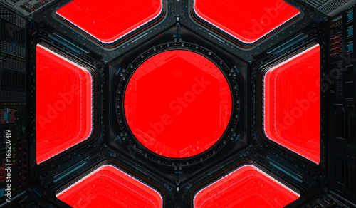 Fototapeta Naklejka Na Ścianę i Meble -  Space station window 3D rendering