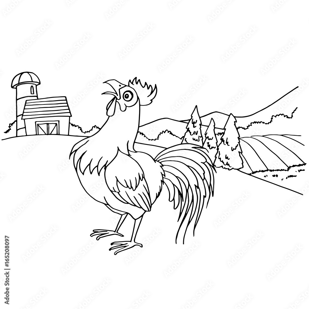 Cartoon rooster coloring page vector Stock Vector | Adobe Stock
