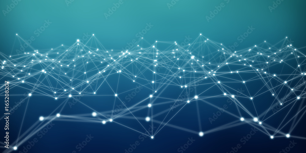Fototapeta premium Floating white and blue dot network 3D rendering