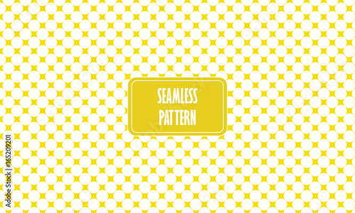 Yellow background seamless texture with white polka dots. Texture pattern in yellow. Baby wallpaper, background for your design, nursery, room