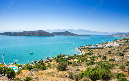 Panoramic view of the town Elounda, Crete, Greece.Paradice view of Crete island with blue water. Panoramic view of Elounda nature © Mariana Ianovska