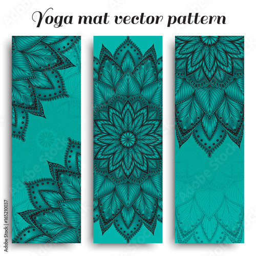 Set of blue yoga mat vector pattern