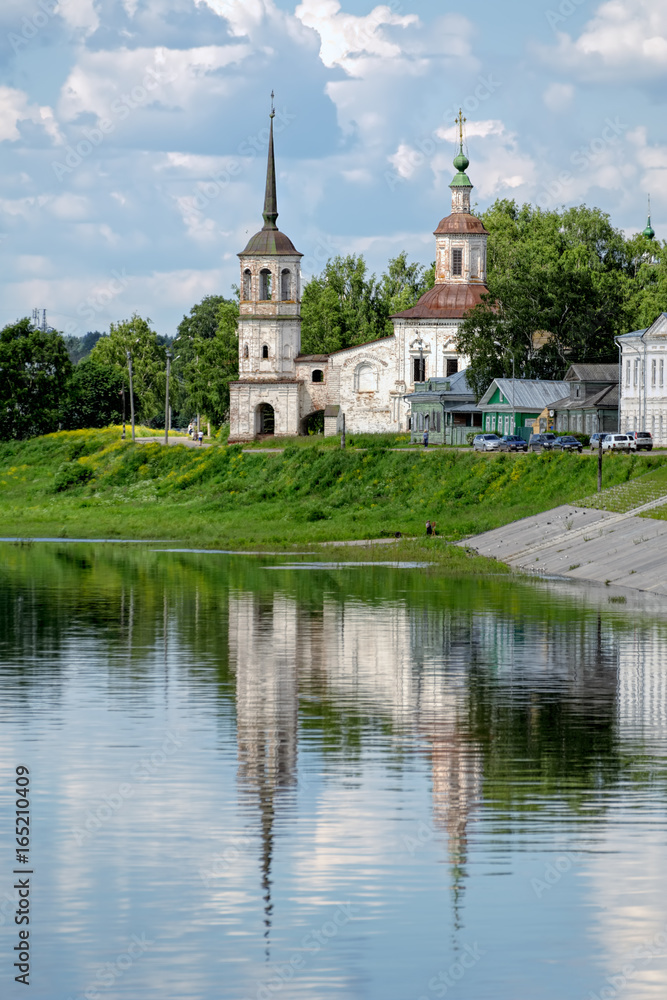 Embankment of the Sukhona river in Veliky Ustyug, Russia