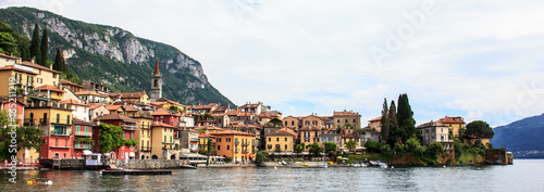 Picturesque Panorama view of beautiful Varenna Town, Lake Como, Lombardy, Italy, Europe.