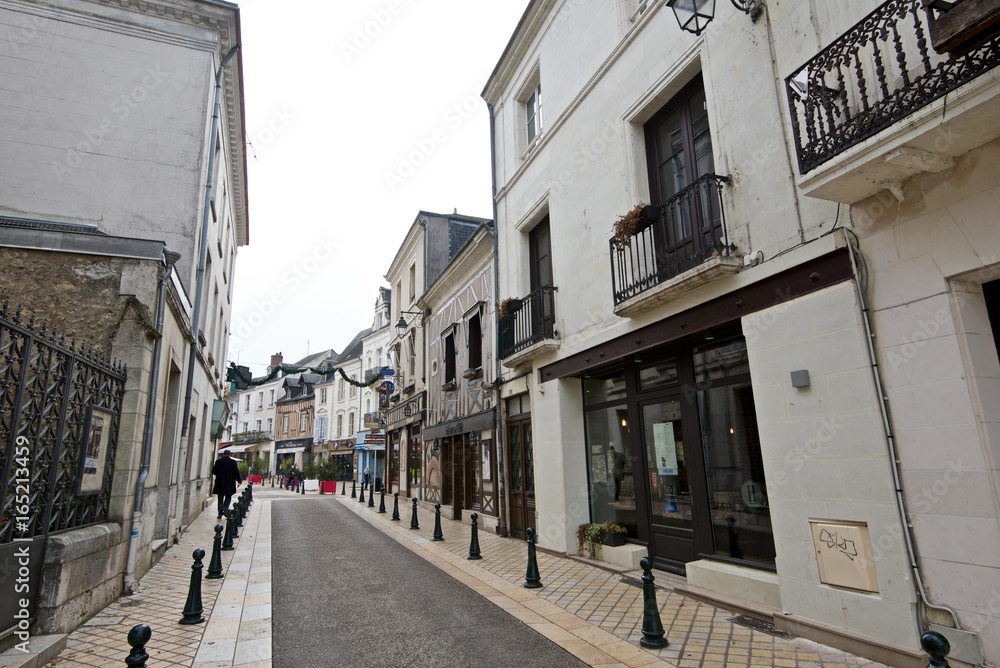 Empty winter-time streetview of Amboise France