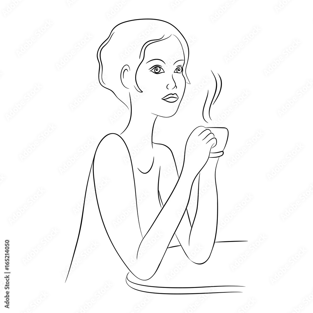 Man with a cup of coffee Ink black and white drawing Stock Illustration   Adobe Stock