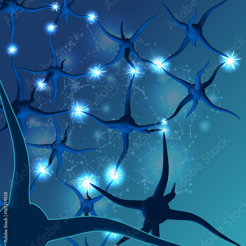 Group of 3d neurons in network. Science neuron system polygonal background.