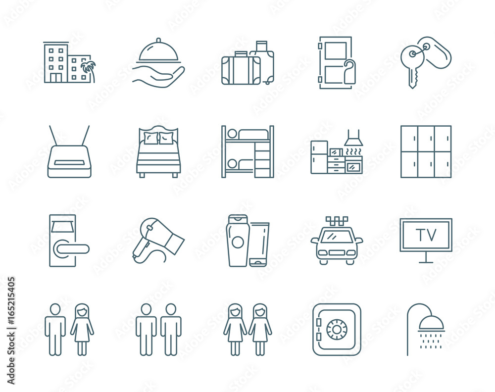 Hostel and hotel vector icons set