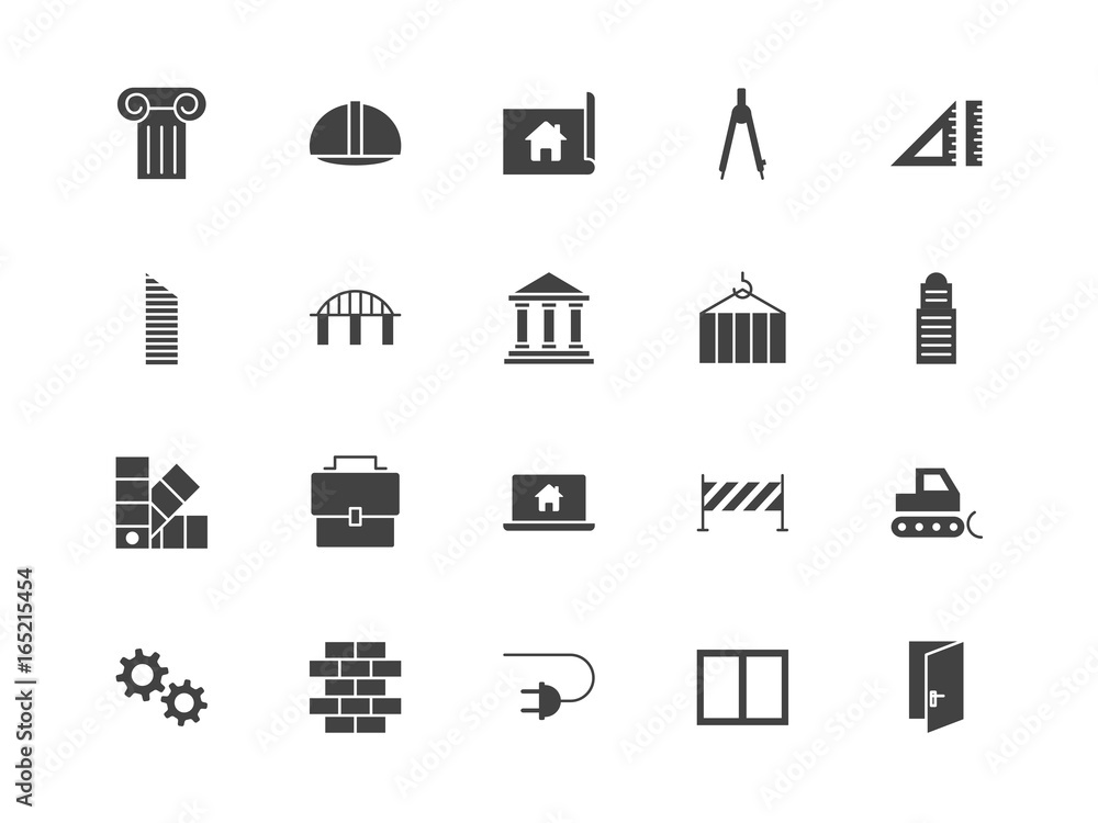 Architecture and construction set of silhouettes icons Architecture and construction set of silhouettes icons